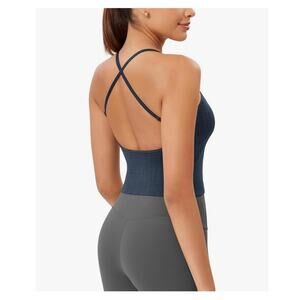 Ododos Seamless Padded Sports Bra Criss-Cross Open Back Brami Top Blue Sz XS/S